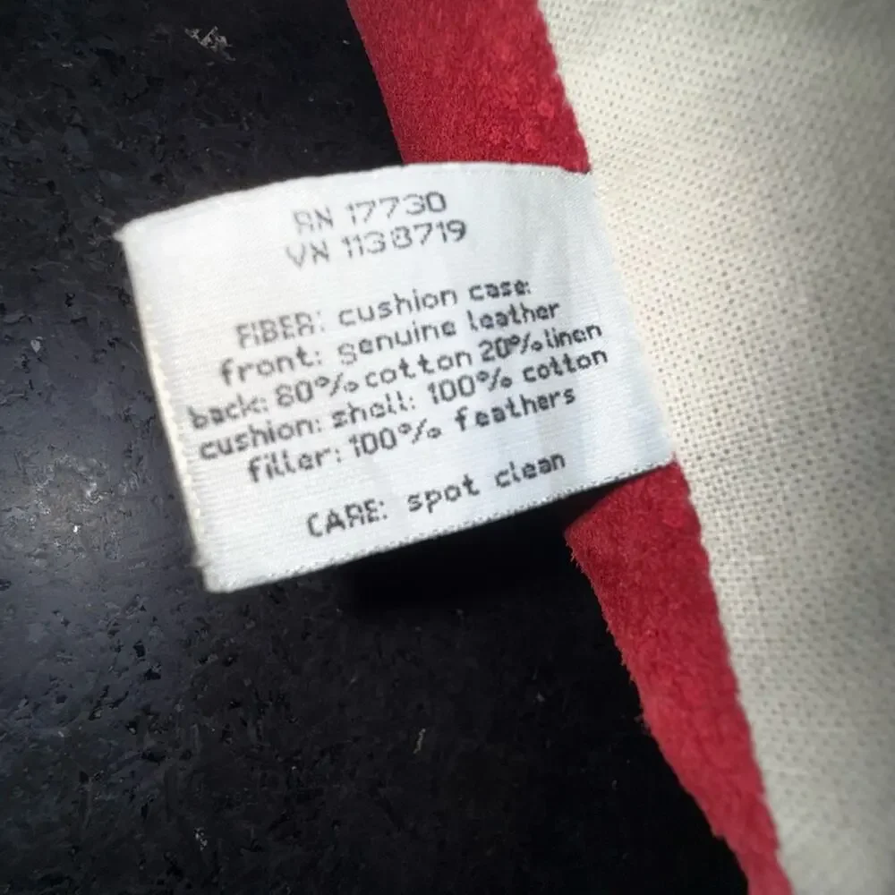 WOOLRICH RED GENUINE LEATHER SUEDE FEATHER INSERT LINEN BLEND BACK PILLOW SET